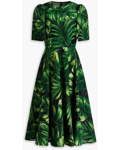 Dolce & Gabbana Printed Flocked Tulle Midi Dress - Green