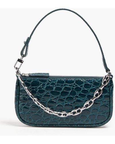 BY FAR Rachel Mini Croc-effect Leather Shoulder Bag - Blue
