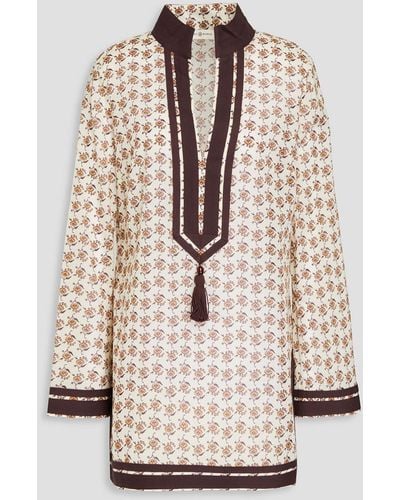 Tory Burch Printed Cotton-voile Tunic - Natural