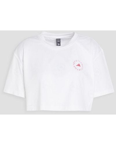 adidas By Stella McCartney Cropped Logo-print Jersey T-shirt - White