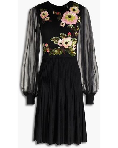 Andrew Gn Organza-paneled Embellished Silk-blend Dress - Black