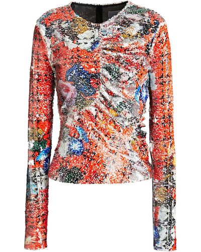 Preen By Thornton Bregazzi Willow Ruched Sequined Jersey Top - Red