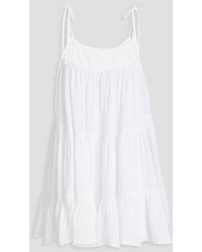 Honorine Peri Tiered Gathered Cotton-gauze Mini Dress - White