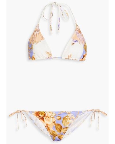 Zimmermann Rosa Floral-print Triangle Bikini - White