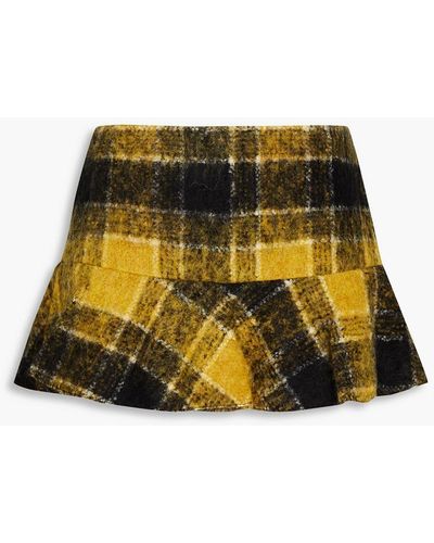 RED Valentino Skirt-effect Checked Brushed Wool-blend Felt Shorts - Yellow