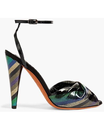 Missoni Twisted Metallic Striped Patent-leather And Satin Sandals - Black