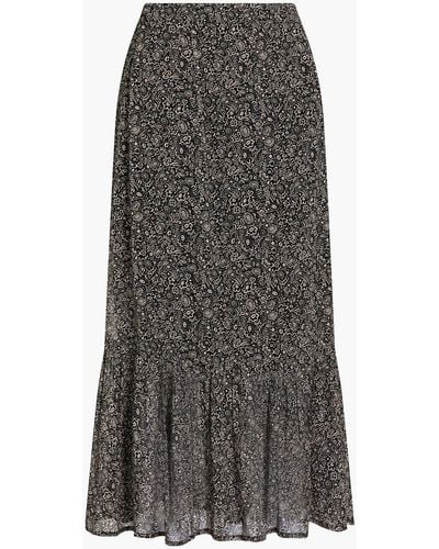 Lily and Lionel Carrie Gathered Printed Georgette Midi Skirt - Black