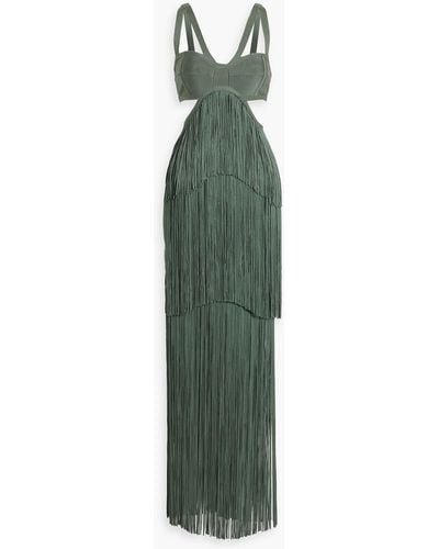 Hervé Léger Cutout Fringed Bandage Maxi Dress - Green