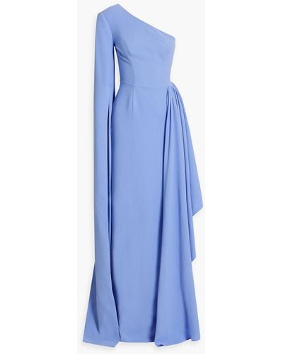 Rhea Costa One-shoulder Draped Crepe Gown - Blue