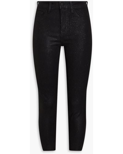 L'Agence Margot Cropped Glittered High-rise Skinny Jeans - Black