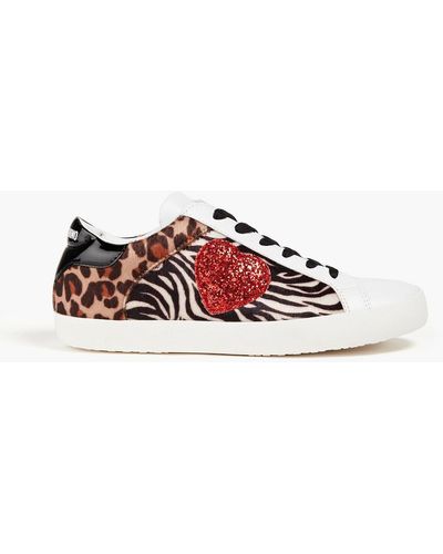 Love Moschino Glittered Printed Velvet And Leather Sneakers