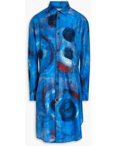 Marni Bedrucktes hemdkleid aus habotai-seide - Blau