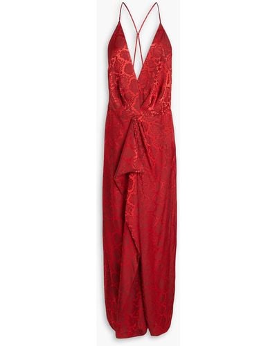 Jonathan Simkhai Giana robe aus glänzendem jacquard mit rüschen - Rot