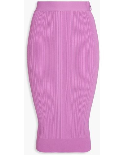 Hervé Léger Ribbed-knit Midi Skirt - Pink