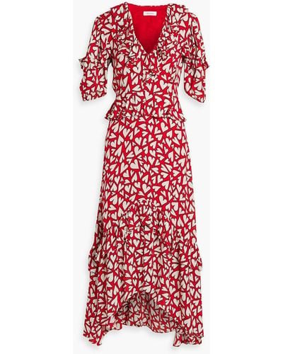 RHODE Adele bedrucktes kleid aus crêpe de chine mit rüschen - Rot