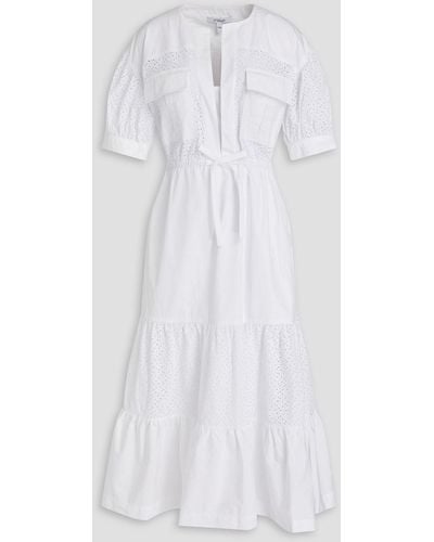 10 Crosby Derek Lam Tiered Broderie Anglaise Cotton Midi Dress - White