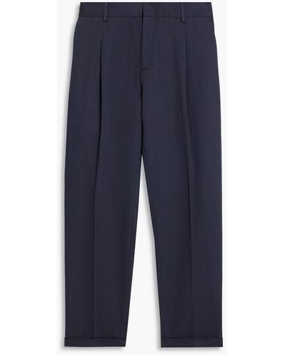 120% Lino Tapered Cropped Linen And Cotton-blend Twill Trousers - Blue