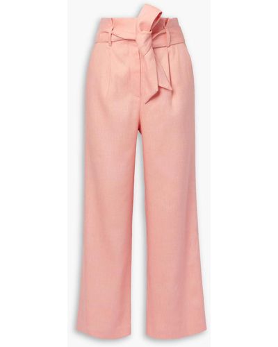 Veronica Beard Elice Cropped Belted Linen-blend Wide-leg Trousers - Pink