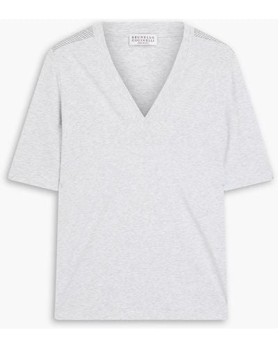 Brunello Cucinelli T-shirt aus baumwoll-jersey mit zierperlen - Weiß