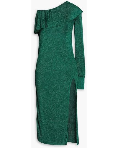 RED Valentino One-shoulder Metallic Knitted Midi Dress - Green