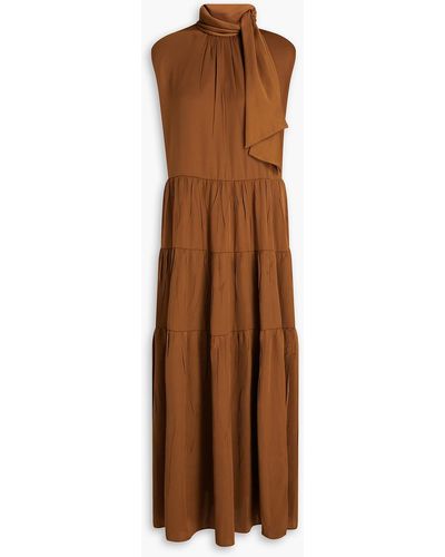 Theory Tiered Crinkled-satin Maxi Dress - Brown