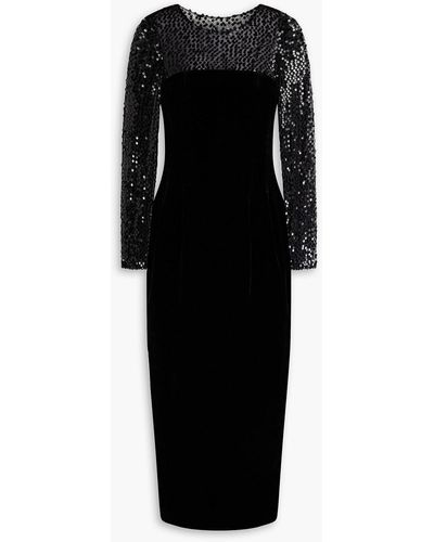 Rasario Cutout Sequin-embellished Tulle-paneled Velvet Midi Dress - Black