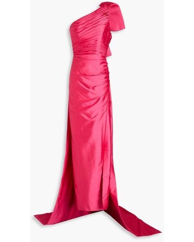 Rachel Gilbert Marta robe aus satin mit asymmetrischer schulterpartie und schleife - Pink