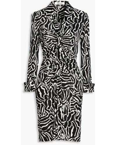 Diane von Furstenberg Sheska Ruched Zebra-print Jersey Shirt Dress - Black