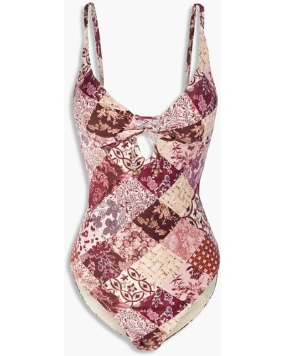 Tigerlily Elle Lace-up Patchwork-effect Printed Swimsuit - Multicolour