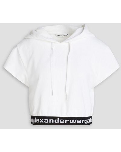 T By Alexander Wang Cropped Cotton-lend Corduroy Hoodie - White