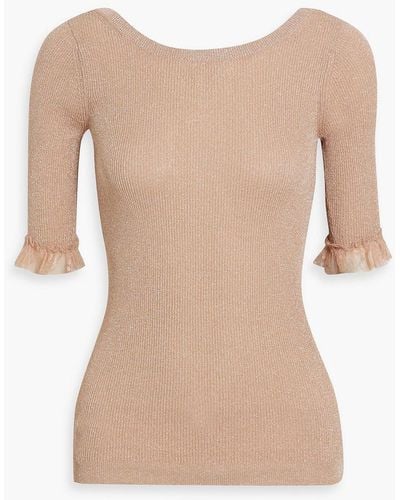 RED Valentino Point D'esprit-trimmed Metallic Ribbed-knit Top - White