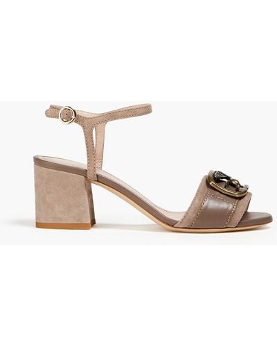 Etro Embellished Leather And Suede Sandals - Natural
