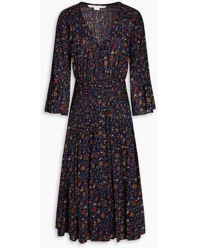 Veronica Beard Crochet-trimmed Floral-print Cotton-voile Midi Dress - Black