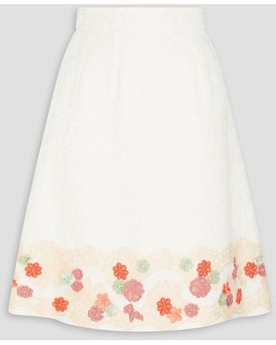 Dolce & Gabbana Rock aus einer baumwoll-seidenmischung mit spitzenbesatz und floralen applikationen - Weiß