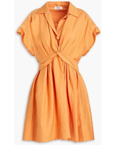 Sandro Sigrid Twist-front Twill Mini Shirt Dress - Orange