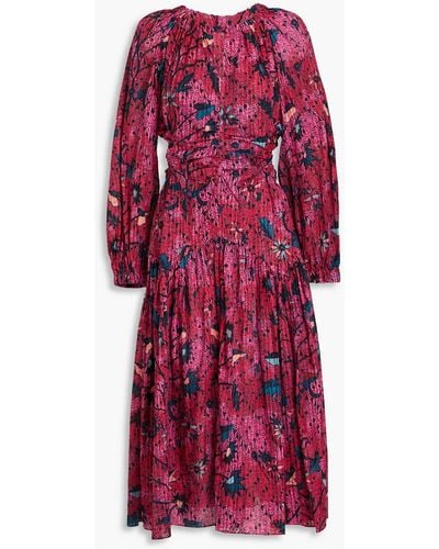 Ulla Johnson Helia Ruched Printed Cotton-blend Midi Dress - Red