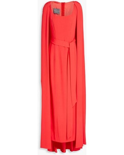 Monique Lhuillier Cape-effect Belted Crepe Gown - Red