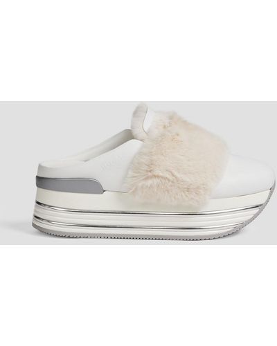 Hogan Faux Fur-paneled Leather Platform Slip-on Sneakers - White