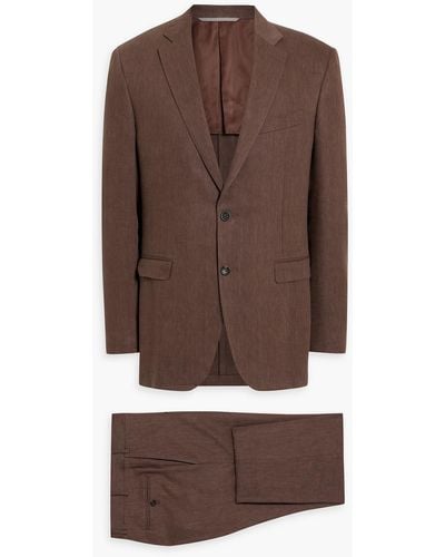 Canali Linen And Wool-blend Suit - Brown