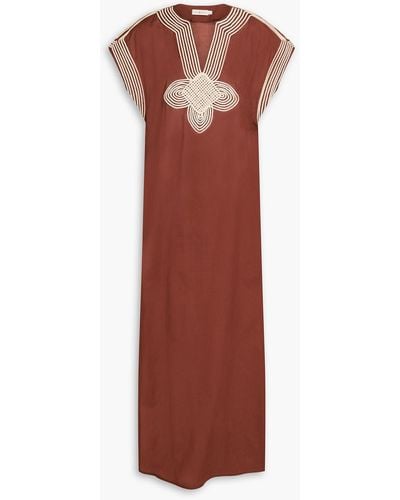 Tory Burch Embroidered Cotton-voile Kaftan - Brown