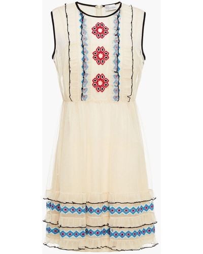 RED Valentino Embroidered Ruffled Point D'esprit Mini Dress - White