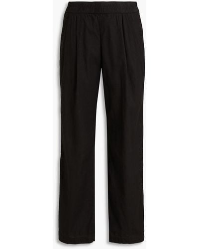 James Perse Pleated Linen-blend Straight-leg Trousers - Black