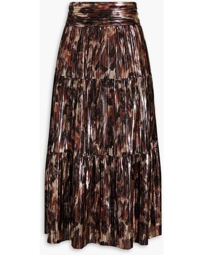 Ba&sh Poly Pleated Printed Satin Midi Skirt - Brown