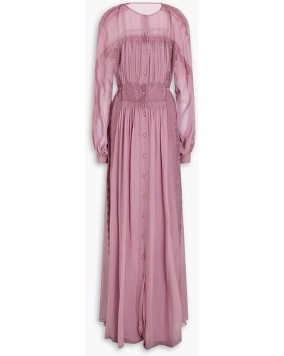 Alberta Ferretti Gathered Silk-chiffon And Lace Gown - Pink