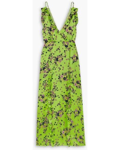 Les Rêveries Ruffled Floral-print Satin Maxi Dress - Green