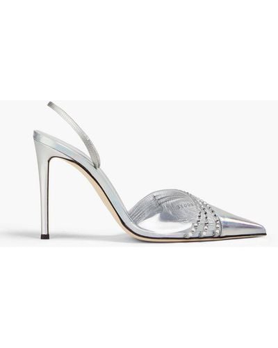 Giuseppe Zanotti Embellished Iridescent Faux Leather, Suede And Pvc Slingback Court Shoes - White