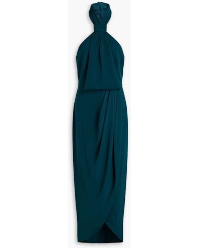 Shona Joy Draped Satin Halterneck Midi Dress - Blue