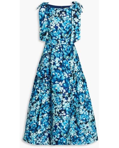 Badgley Mischka Floral-print Satin-twill Midi Dress - Blue