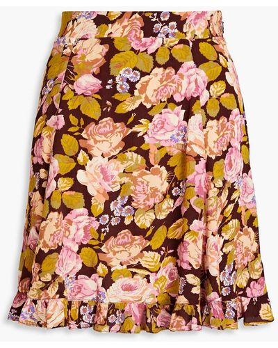 byTiMo Floral-print Crepe De Chine Mini Skirt - Brown