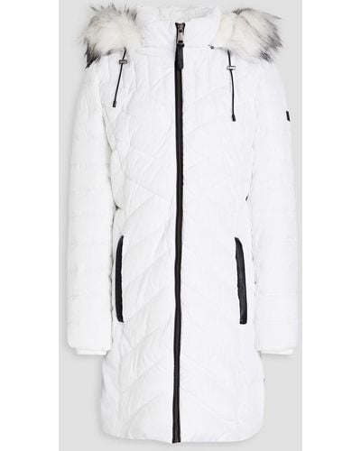 DKNY Faux Fur-trimmed Quilted Shell Hooded Coat - White